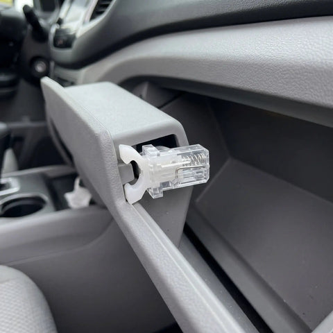 Push Button Trash Can Latch Lock For Your Ride, Flat Matte Plastic Design, Space Saving Fit Under Dash And Armrest in car
