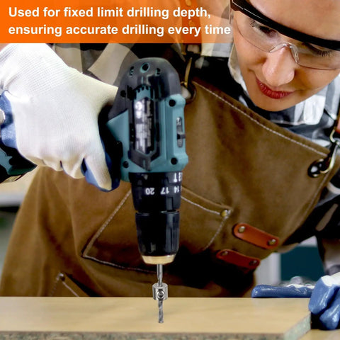 Adjustable 8mm Drill Stop Collar Kit With Stainless Steel Depth Limit Ring And Hex Key for drilling precision in wood.