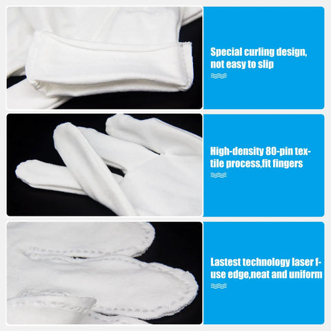 Overnight White Cotton Gloves For Dry Hands And Eczema Care, 7 Pairs Washable 8.6 Inch with special design and neat edges