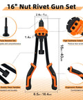 Rock Solid 16 Inch Rivet Nut Tool Kit With 110 Inserts And 11 Mandrels For Metric And Sae Bolts To Fix Your Ride Or Shop Projects With Ease Today, 16-inch hand tool with rubber grip