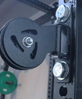 Heavy Duty Gym Cable Pulley With Detachable Rotation And Quiet Swivel Durable Fitness Pulley Attachment close-up on steel frame