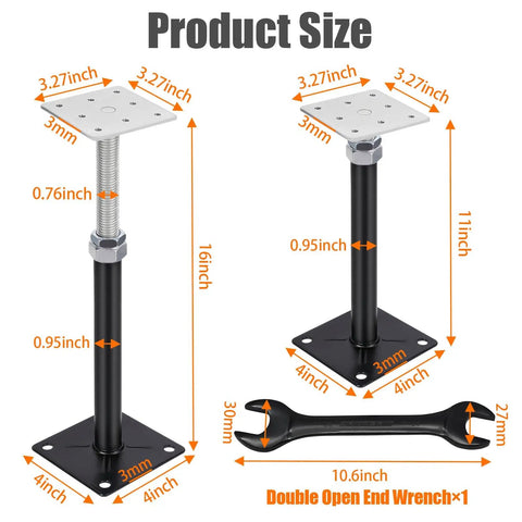 8 Pcs Adjustable Floor Jacks For Leveling And Sag Repair, Height Range 11 To 16 Inches, 5000 Lb Load Capacity shown with dimensions