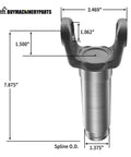 Slip Yoke For 1310 U Joint 1.375 Inch 16 Spline, 7.875 Inch Center To End, 3.469 Inch Outer Yoke, Driveshaft U Joint Replacement Part For Trucks And SUVs showing measured dimensions