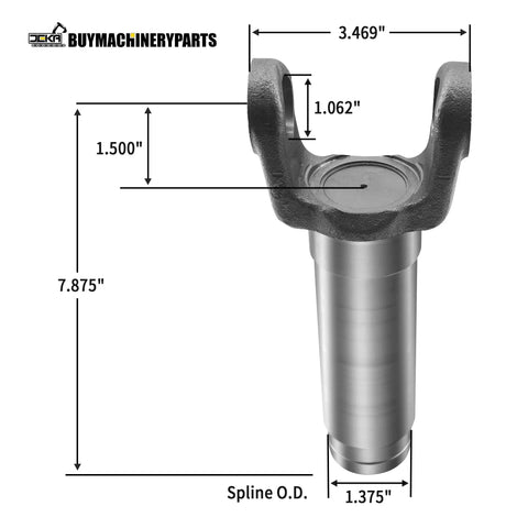 Slip Yoke For 1310 U Joint 1.375 Inch 16 Spline, 7.875 Inch Center To End, 3.469 Inch Outer Yoke, Driveshaft U Joint Replacement Part For Trucks And SUVs showing measured dimensions