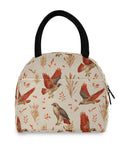 Front view of insulated lunch tote bag with 7 liter capacity for work travel and outdoor eats, red-tailed hawks theme, durable 300D Oxford.