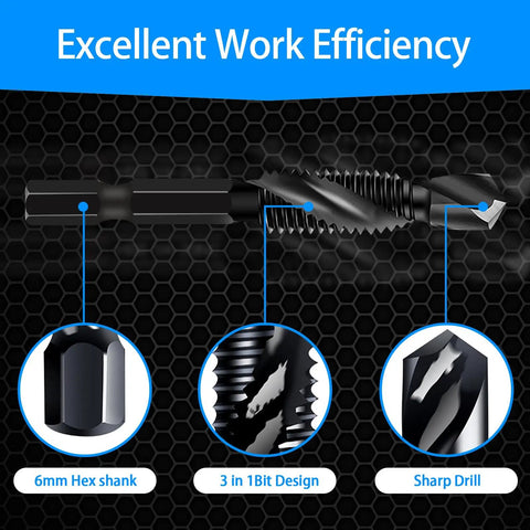 Six Pack M6 Drill Tap Bit Set With One Quarter Inch Hex Shank Combines Drilling And Tapping In One Step No Fuss Black Coated Bits