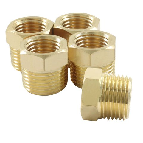 Amazon brass hex pipe fitting bushing set, 5 pcs, 3/8in NPT male to 1/4in NPT female connectors
