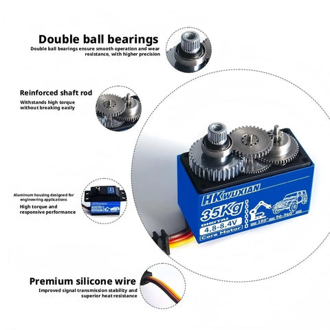 Heavy Hit 35 Kg Metal Digital Servo With All Steel Gears And Cold Forged Aluminum Housing For Rc Cars Robot Arms And Aircraft Built Different Smooth Acting 90 Degree Precision with reinforced shaft and double ball bearings.