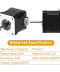 Two MECCANIXITY NEMA 17 bipolar 2‑phase stepper motors, 42x42x40mm, black with silver front, 4‑lead XH2.54