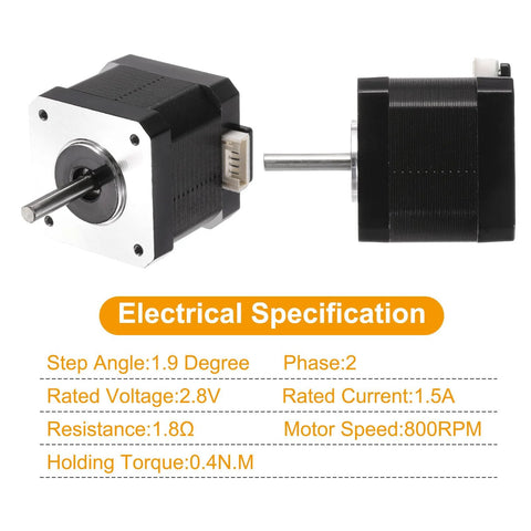 Two MECCANIXITY NEMA 17 bipolar 2‑phase stepper motors, 42x42x40mm, black with silver front, 4‑lead XH2.54