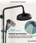 Exposed Wall Mount Shower Faucet Set With 8 Inch Rain Showerhead Brass Handheld Spray Double Cross Handles Oil Rubbed Bronze Finish 2 Function Diverter Top Notch Brass Construction featuring adjustable shower bar bracket.