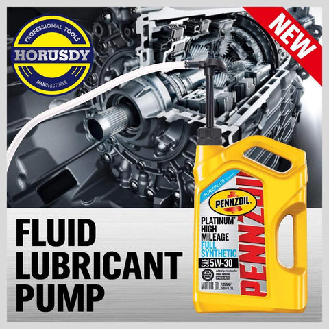 Hand Transfer Fluid Pump For Transmission Gear Oil And Differential Fluids displayed with Pennzoil lubricant container.