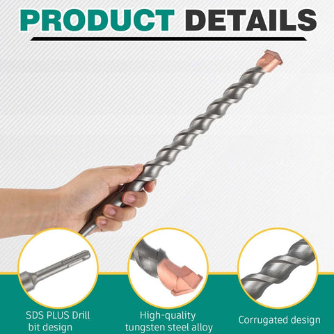 2-pack SDS Plus rotary hammer drill bit, 1 in x 14 in, carbide-tipped, held in hand