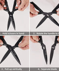 Heavy Duty Kitchen Scissors With Titanium Coated Blades Micro Serrated And Detachable Blades All Purpose Kitchen Shears For Food Prep Cuts Through Chicken Bones And Thick Veggies Like A Boss Built For Easy Power And Precision, 8-inch black, blade separation steps