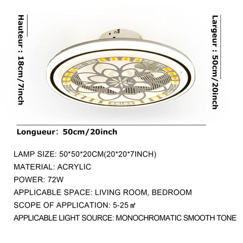 20In LED Enclosed Low Profile Flower Ceiling Fan Light with Remote, acrylic material, 72W, suitable for living room or bedroom