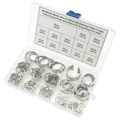 Internal Snap Ring Kit 8mm To 30mm Assortment 240 Pieces C Clips Retaining Rings For Holes 13 Sizes Metric 304 Stainless Steel Circlips Set