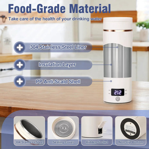Portable Travel Electric Kettle With Four Temperature Presets 400Ml Mini Hot Water Boiler In 304 Stainless Steel Beige Color