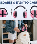 Soft Pink Hearing Protection Ear Muffs For Adults With 26 dB NRR Adjustable Safety Earmuffs For Construction And Travel shown folded