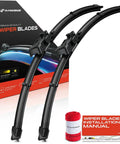 Heavy Duty 24 And 21 Inch Windshield Wiper Blades With Slick All Season Beam Design and Built In Wear Indicator, two wiper blades with packaging.