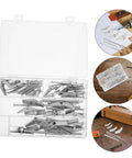 Heavy Duty Toggle Bolt Kit 32 Pcs With Metal Drywall Anchors And Butterfly Expansion Screws For Secure Fastening And Easy Installation Built To Handle Mirrors, Shelves, And Heavy Furniture. silver toggle bolts in storage case with drywall installation examples