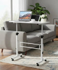 Rolling Ergonomic Standing Desk With Smooth Wheels Adjustable Height Desktop Laptop Workstation Level Up Your Remote Grind Straight Up in a living room.
