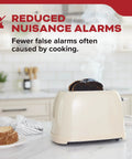 Rock Solid Hardwired Smoke Detectors With AA Battery Backup And Interconnectable Wiring For Whole House Coverage Includes Bright LED Indicators And A Kickin Loud Alarm In A Four Pack Setup with toast burning in a kitchen toaster.