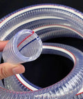 Close-up of Heavy Duty Steel Wire Reinforced Vacuum Suction Hose One Inch ID By One And A Half Inch OD Flexible UV Resistant Vinyl Tube