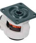 Heavy Duty 2200 Lbs Retractable Caster Wheels With 360 Degree Swivel And Custom Height Adjustability For Workbenches Furniture And Lab Gear, close-up of green plate and orange mechanism.