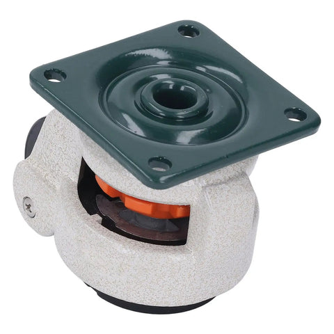Heavy Duty 2200 Lbs Retractable Caster Wheels With 360 Degree Swivel And Custom Height Adjustability For Workbenches Furniture And Lab Gear, close-up of green plate and orange mechanism.