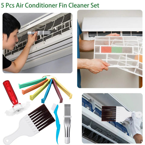 5 Piece Air Conditioner Fin Cleaner Set with 3 Fin Straighteners and 2 Condenser Brushes for Refrigerator and AC Coils, multicolor tools