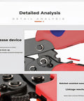 Close-up of Ratchet Crimp Tool With Terminal Removal Kit And Pin Extraction Set, showing release device and mechanism details.
