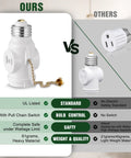 Comparison of Two Outlet E26 Socket Adapter Set With Pull Chain Switch Converts Medium Screw Socket To Dual Outlets UL Listed.
