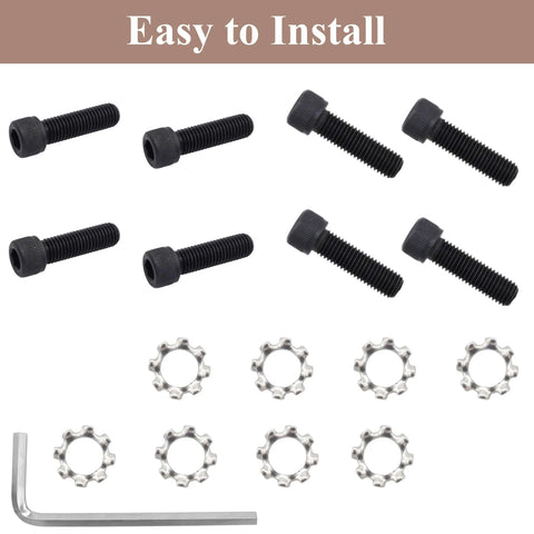 Image showing Eight Sets Hex Allen Head AR Grip Screws 1/4-28 X 7/8 Inch with exterior tooth lock washers and a hex wrench.