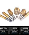 HOHXEN countersink drill bit set, 6 pcs with hex shanks, titanium-coated high-carbon steel for wood, metal, plastic