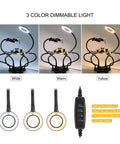 Adjustable Soldering Third Hand Tool With Gooseneck Arms PCB Holder Three LED Magnifying Lamp 0 To 55mm Clamp Electronics Repair Stand showcasing dimmable light settings.