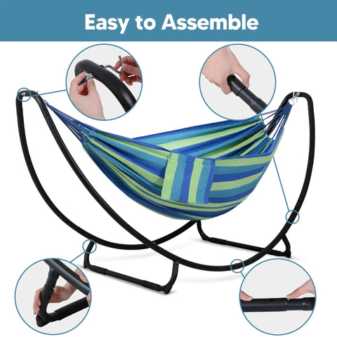Heavy Duty Hammock Stand with Foldable Frame for Patio Hangout Ready and Easy Set Up Accommodates Two to Three People 475 Pound Capacity