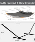 Dimensions of Double Portable Hammock With Stand For Two People, Curved Spreader Bar, Balance Ropes Included, Dark Gray