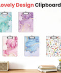 Display of Two Pack Colorful Clipboard Set With Low Profile Clips For Letter Size Paper 9x12.5 Inches Durable Hardboard Clipboards