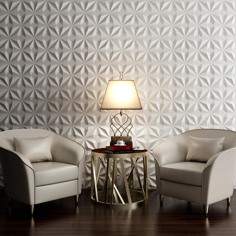 33 Pack 3D Wall Panels PVC Textured White 12x12 Inches Interior Wall Decor Covering 32 Sq Ft Easy DIY Install in modern living room