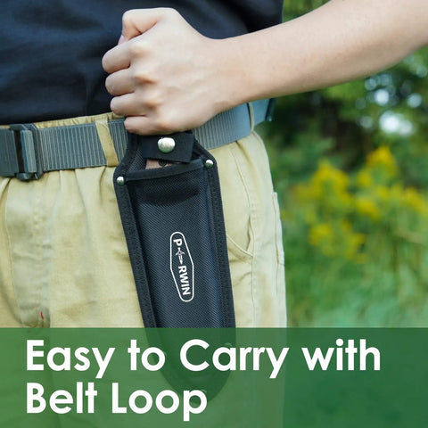 Workhorse Hori Hori Garden Knife With Sheath attached to belt for easy carrying