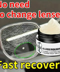 Scratch Remover Paste For Glasses And Screens Pro Repair Kit with quick fix polishing paste next to scratched eyeglass lens
