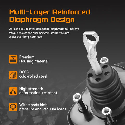Multi-layer reinforced diaphragm of Badass Heavy Duty Vacuum Power Brake Booster compatible with Ford F150 F200 Bronco, designed for durability.