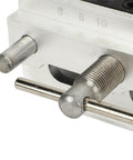 Close-up of Heavy Duty Self Centering Dowel Jig With Quick Swap Sleeves for 1/4 3/8 and 5/16 Bits durable metal components.