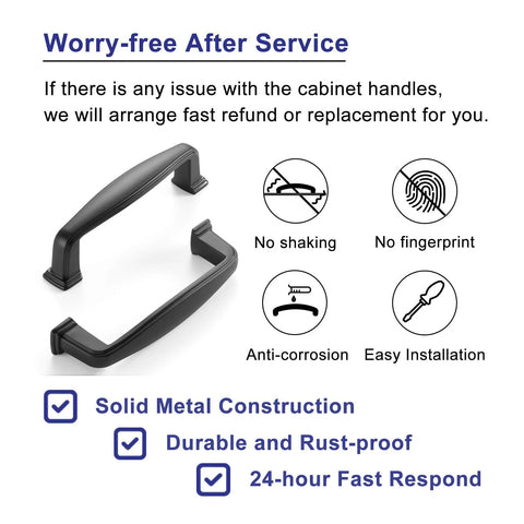 Black Zinc Alloy Cabinet Pull Handle With 3 Inch Hole Centers Stepped Design 3-9/16 Inch With Features and Warranty Info