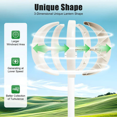 Five Blade Lantern Style Vertical Wind Turbine Generator 600W 12V With Controller Kit for marine, home, farm, off grid use