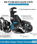 Detailed view of Rear Derailleur RD TY300 SGS 6 To 7 Speed Hanger Mount with tension and silent guide wheel labeled.
