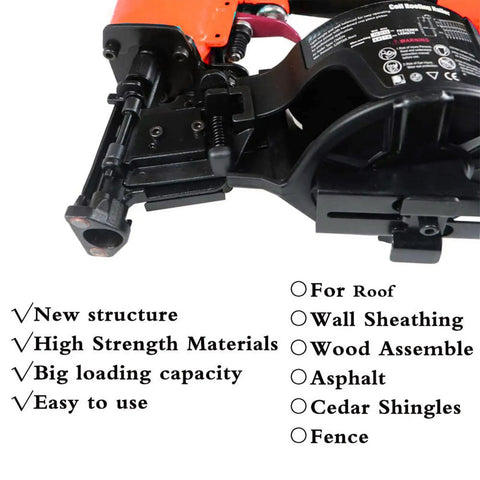 Pro Grade 15 Degree Roofing Nailer Fires Wire Collated Nails 3/4 To 1 3/4 Inches showing heavy-duty mechanism and loading features.