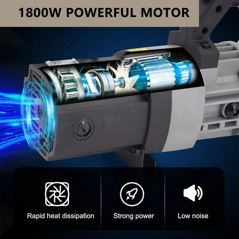 Close-up view of the 1800W powerful motor of the Heavy Duty Electric Rebar Bender Machine With Brushless Motor.