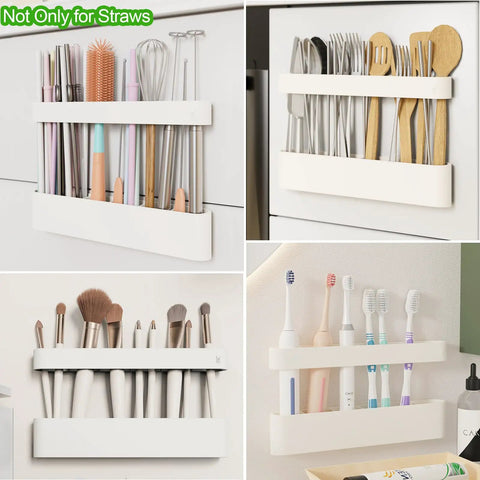 Slick Silicone Straw Holder For Cabinet Door Sturdy Reusable Straw Organizer And Dispenser Bpa Free Kitchen Storage Rack with assorted utensils