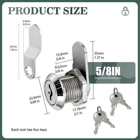 Heavy Duty Three Pack Cam Locks With No Sweat Setup Solid As A Rock Security For Tool Boxes Drawers And Pickup Beds Top Shelf Zinc Alloy Hardware, product size and key dimensions shown.